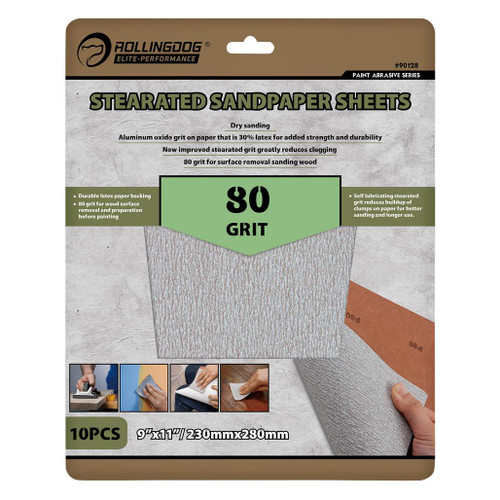 ROLLINGDOG Stearated Sanding Sheets, 230 x 280mm, 80 Grit (Pack of 10) - 09653_2.jpg