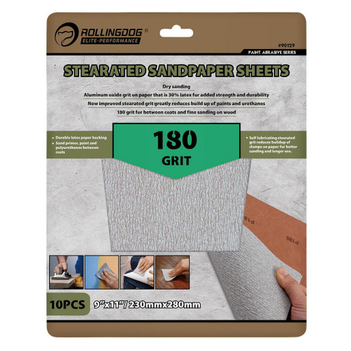 ROLLINGDOG Stearated Sanding Sheets, 230 x 280mm, 180 Grit (Pack of 10) - 09654_2.jpg